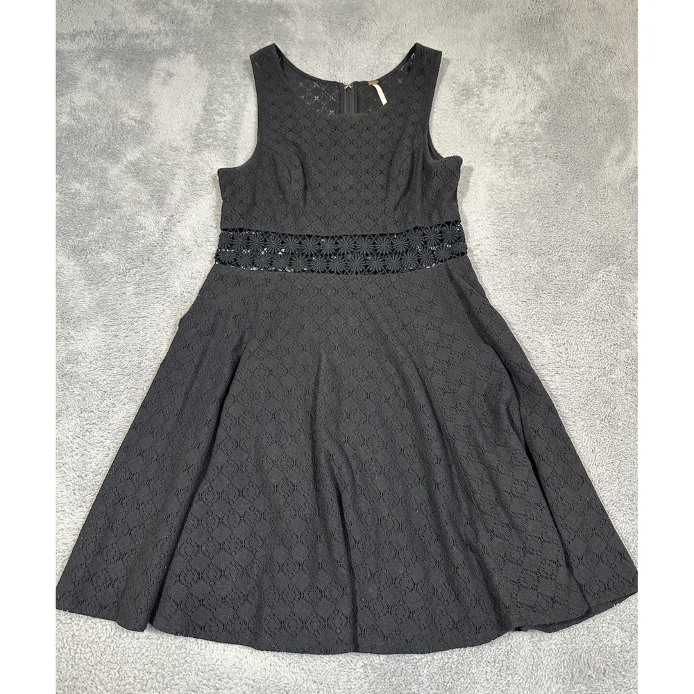 Free People Dress Womens 6 Black Cutout Lace Daisy Waist Fit Flare Skater Boho